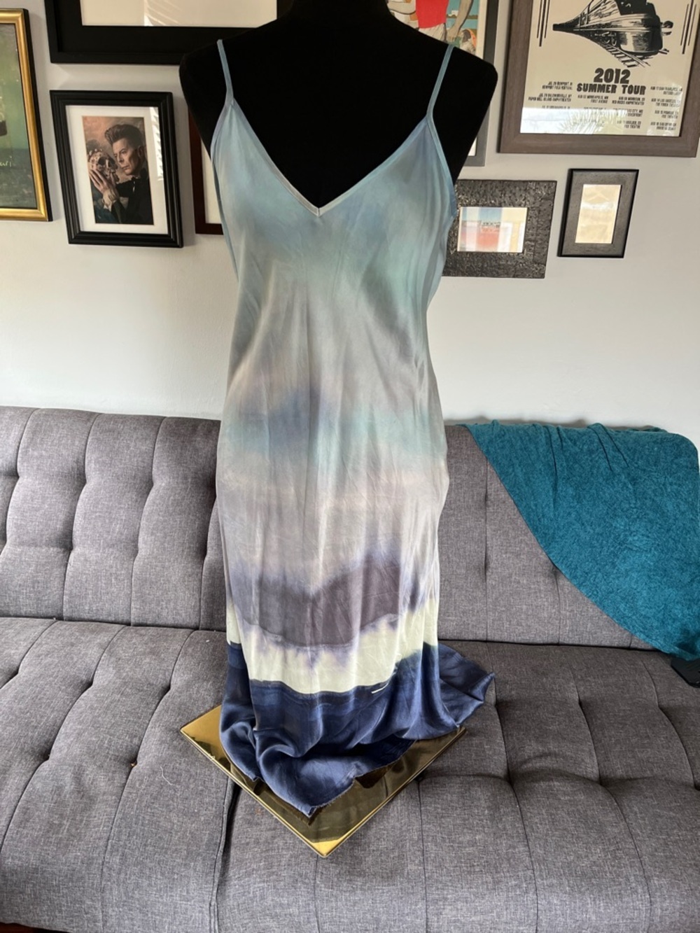 Washable Silk GO BY GO SILK Light Blue Satin Slip Dress Size Small